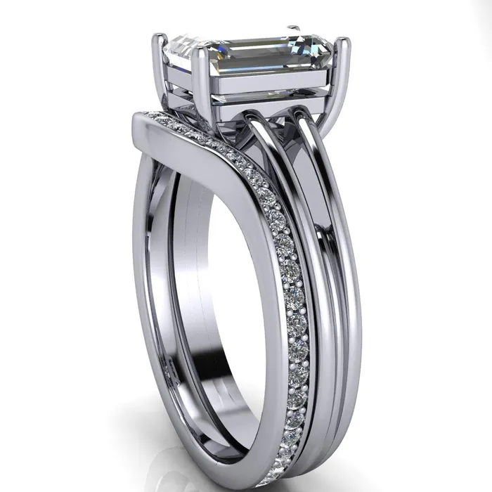 Karinne Emerald Center Stone Split Shank 4 Prong Ring Fire Brilliance Rings