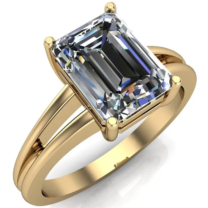 Karinne Emerald Center Stone Split Shank 4 Prong Ring Fire Brilliance Rings