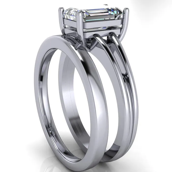 Karinne Emerald Center Stone Split Shank 4 Prong Ring Fire Brilliance Rings