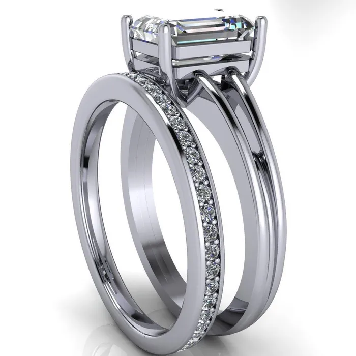Karinne Emerald Center Stone Split Shank 4 Prong Ring Fire Brilliance Rings