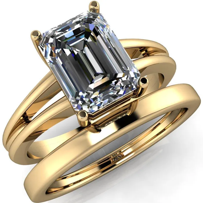 Karinne Emerald Center Stone Split Shank 4 Prong Ring Fire Brilliance Rings