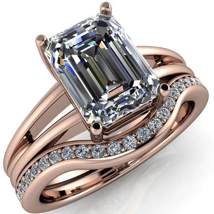 Karinne Emerald Center Stone Split Shank 4 Prong Ring Fire Brilliance Rings