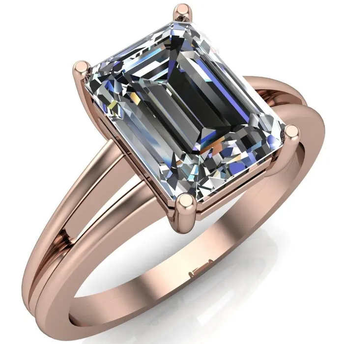 Karinne Emerald Center Stone Split Shank 4 Prong Ring Fire Brilliance Rings