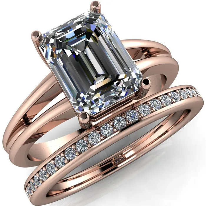 Karinne Emerald Center Stone Split Shank 4 Prong Ring Fire Brilliance Rings