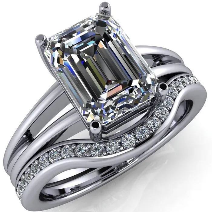 Karinne Emerald Center Stone Split Shank 4 Prong Ring Fire Brilliance Rings