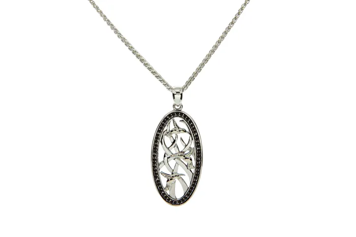 Keith Jack Necklaces Black CZ Triple Hummingbird Pendant