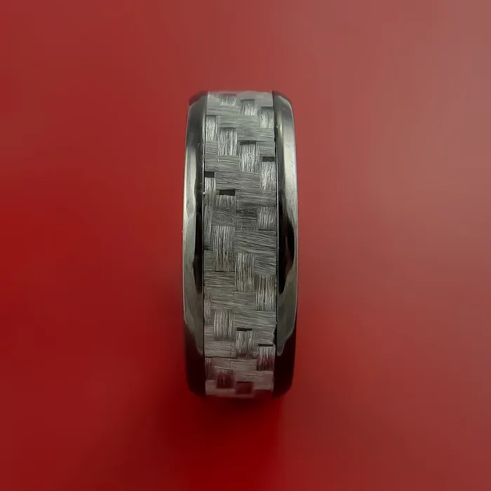 Lashbrook Black Zirconium Ring with Silver Carbon Fiber Inlay Custom Made Band Rings Lashbrook Black Zirconium Ring with Silver Carbon Fiber Inlay Custom Made Band Rings