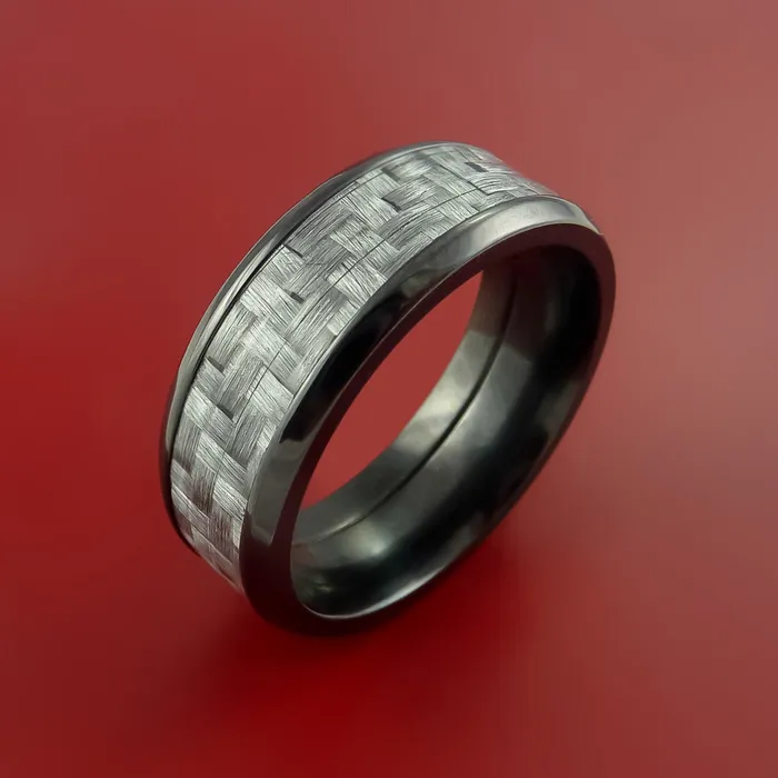 Lashbrook Black Zirconium Ring with Silver Carbon Fiber Inlay Custom Made Band Rings Lashbrook Black Zirconium Ring with Silver Carbon Fiber Inlay Custom Made Band Rings