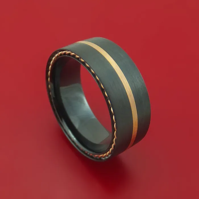 Lashbrook Rings Black Zirconium Ring with Gold Inlay and Side Braids Custom Made Band Lashbrook Rings Black Zirconium Ring with Gold Inlay and Side Braids Custom Made Band