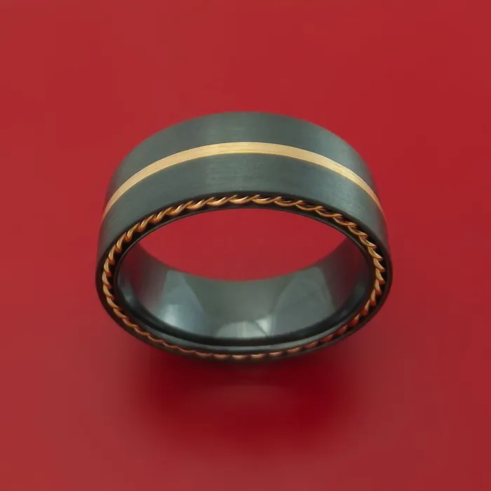 Lashbrook Rings Black Zirconium Ring with Gold Inlay and Side Braids Custom Made Band Lashbrook Rings Black Zirconium Ring with Gold Inlay and Side Braids Custom Made Band