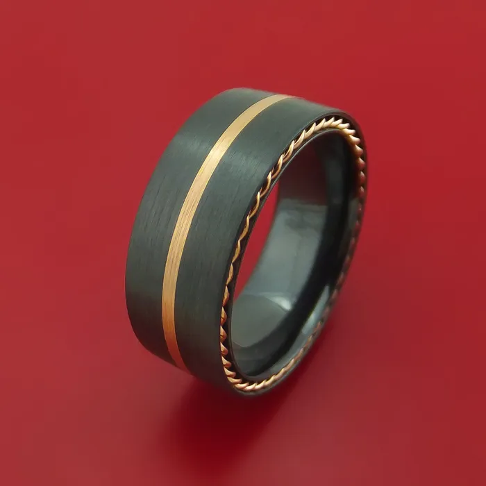 Lashbrook Rings Black Zirconium Ring with Gold Inlay and Side Braids Custom Made Band Lashbrook Rings Black Zirconium Ring with Gold Inlay and Side Braids Custom Made Band