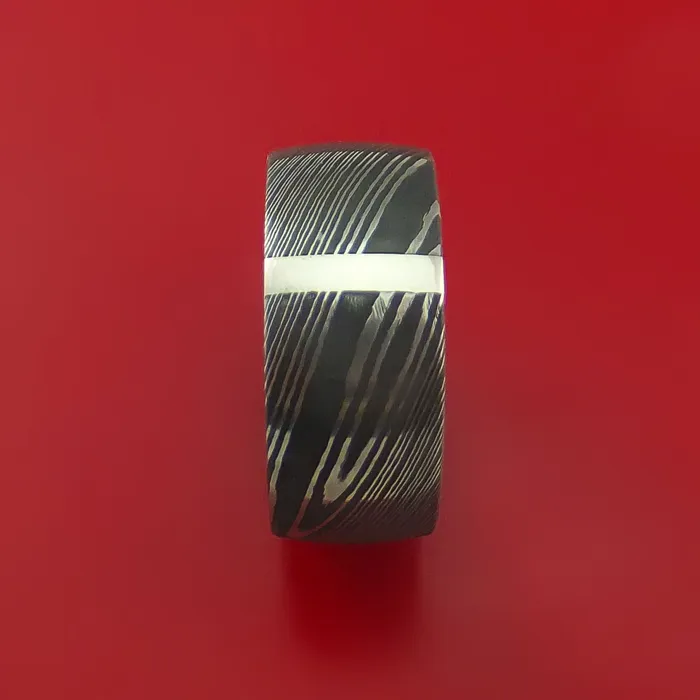 Lashbrook Rings Damascus Steel 14K White Gold Vertical Inlay Ring Wedding Band Custom Made Lashbrook Rings Damascus Steel 14K White Gold Vertical Inlay Ring Wedding Band Custom Made
