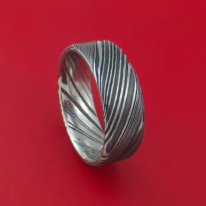 Lashbrook Rings Kuro Damascus Steel Ring Custom Made Band
