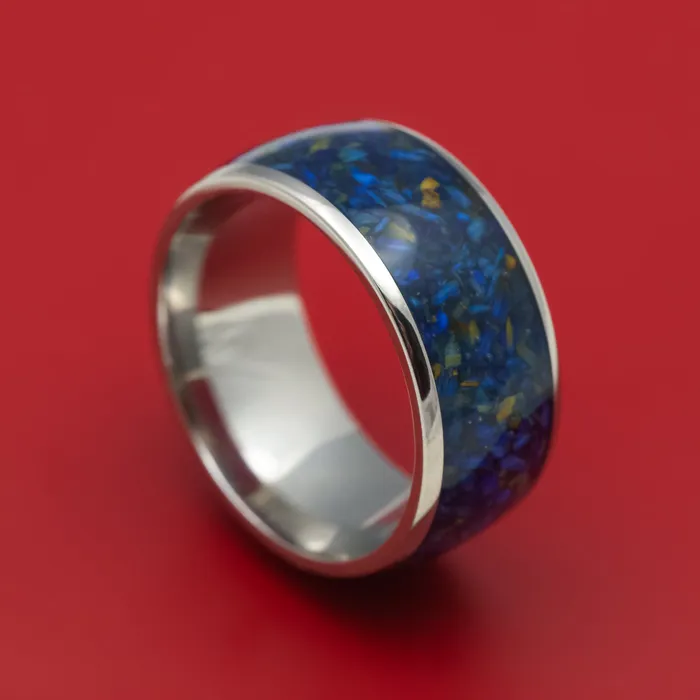 Lashbrook Rings Titanium and Blue Tigers Eye Mens Ring Custom Made Stone Inlay Band Lashbrook Rings Titanium and Blue Tigers Eye Mens Ring Custom Made Stone Inlay Band