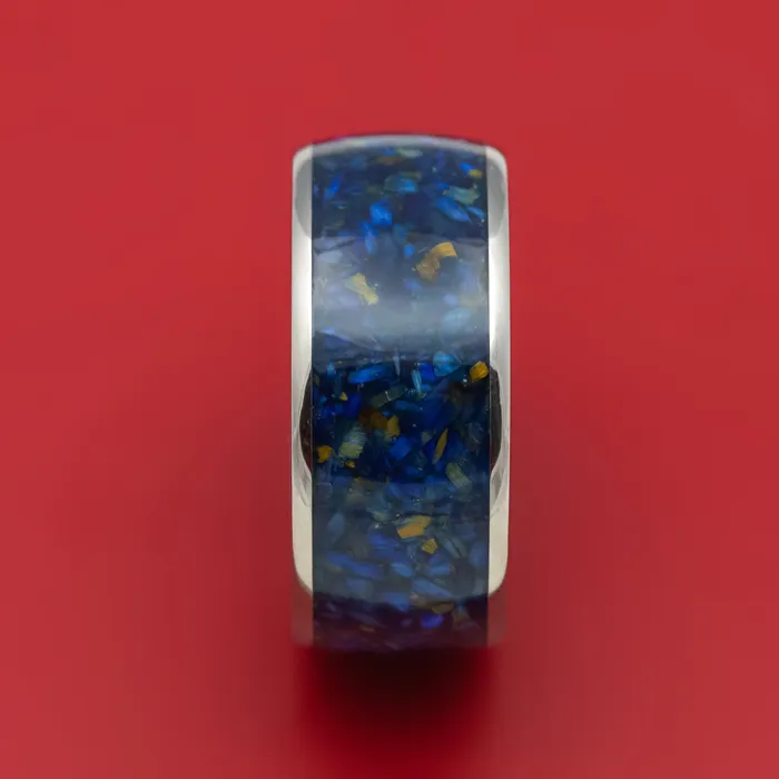 Lashbrook Rings Titanium and Blue Tigers Eye Mens Ring Custom Made Stone Inlay Band Lashbrook Rings Titanium and Blue Tigers Eye Mens Ring Custom Made Stone Inlay Band