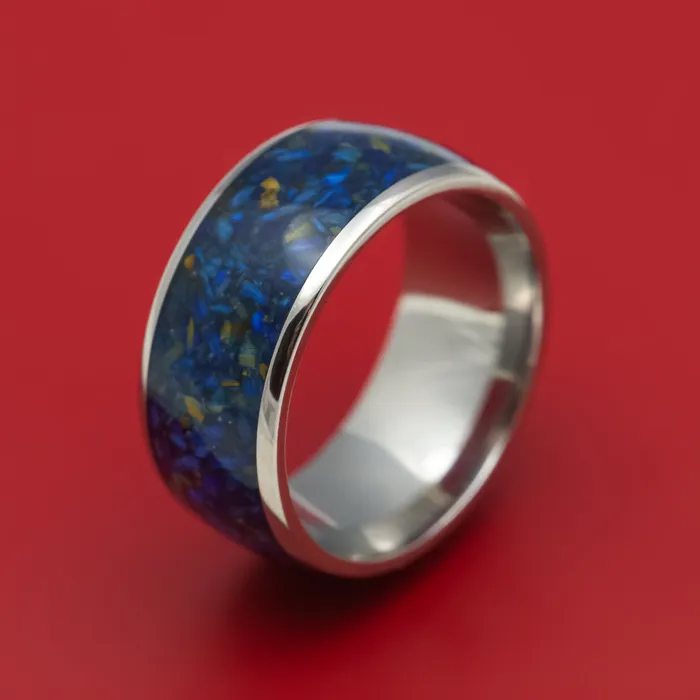 Lashbrook Rings Titanium and Blue Tigers Eye Mens Ring Custom Made Stone Inlay Band Lashbrook Rings Titanium and Blue Tigers Eye Mens Ring Custom Made Stone Inlay Band