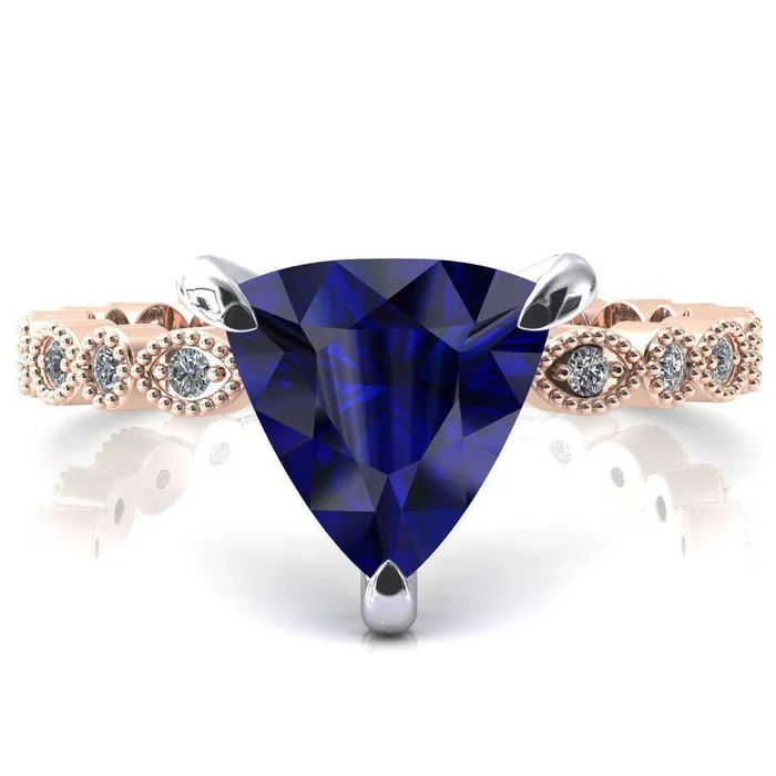 Lizette Trillion Blue Sapphire 3 Claw Prong 34 Eternity Milgrain Diamond Shank Engagement Ring Fire Brilliance Rings Lizette Trillion Blue Sapphire 3 Claw Prong 34 Eternity Milgrain Diamond Shank Engagement Ring Fire Brilliance Rings