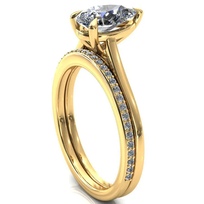 Lizzy Pear Center Stone 3 Claw Prong Cathedral Engagement Ring Fire Brilliance Rings