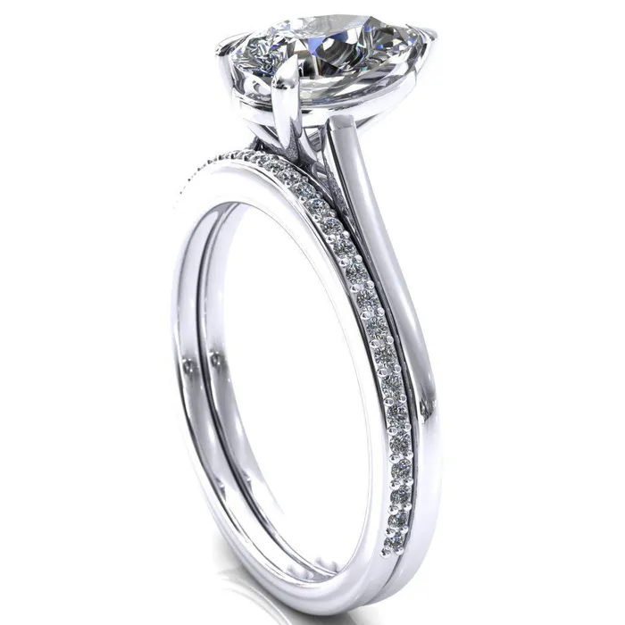 Lizzy Pear Center Stone 3 Claw Prong Cathedral Engagement Ring Fire Brilliance Rings