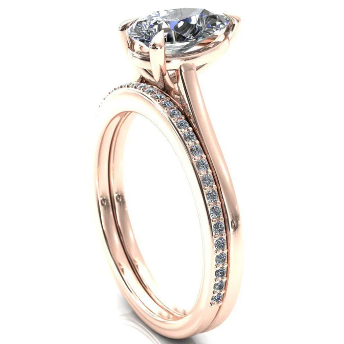 Lizzy Pear Center Stone 3 Claw Prong Cathedral Engagement Ring Fire Brilliance Rings