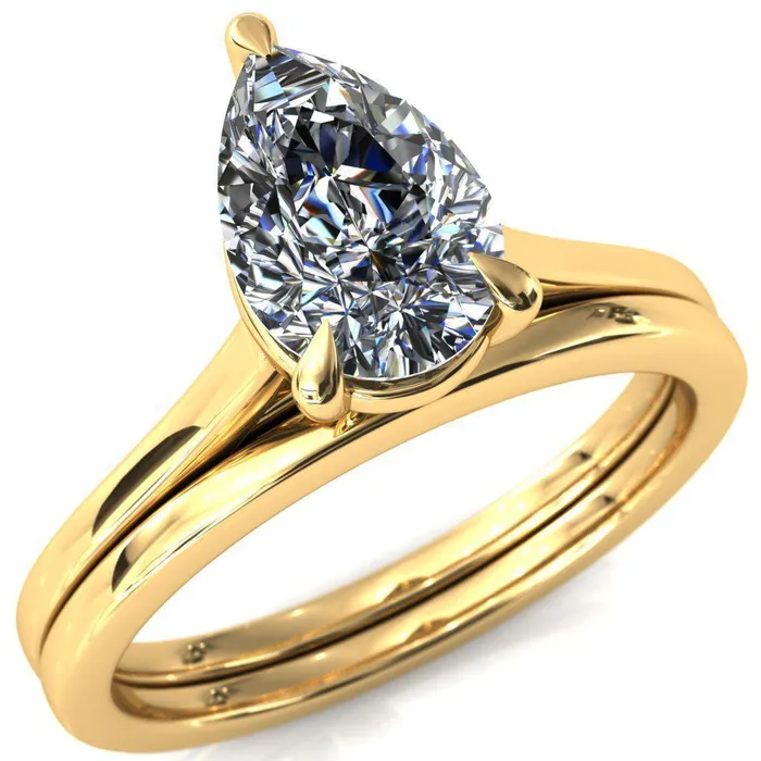 Lizzy Pear Center Stone 3 Claw Prong Cathedral Engagement Ring Fire Brilliance Rings