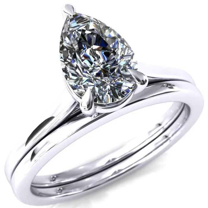 Lizzy Pear Center Stone 3 Claw Prong Cathedral Engagement Ring Fire Brilliance Rings