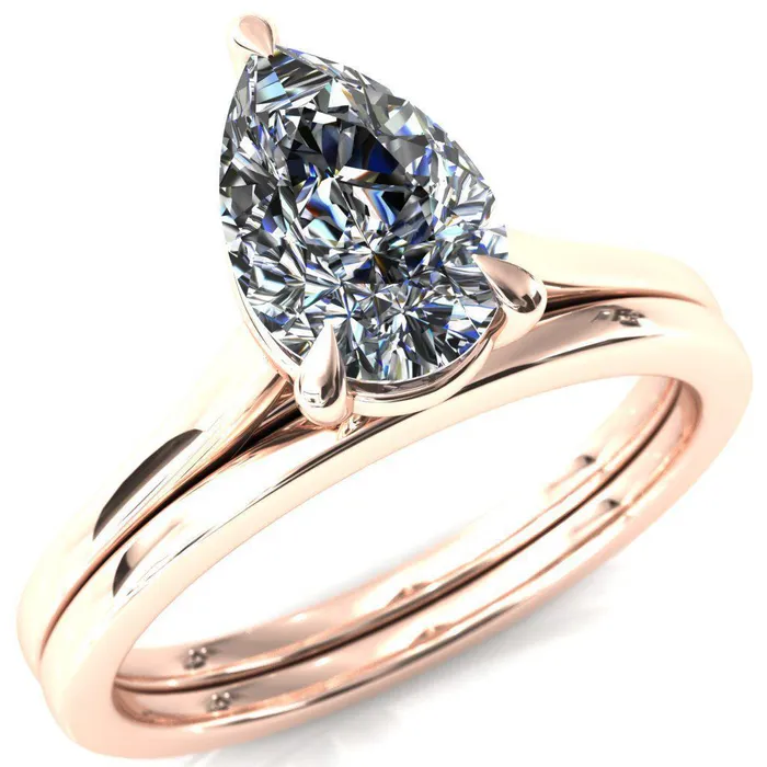 Lizzy Pear Center Stone 3 Claw Prong Cathedral Engagement Ring Fire Brilliance Rings