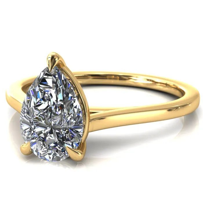 Lizzy Pear Center Stone 3 Claw Prong Cathedral Engagement Ring Fire Brilliance Rings