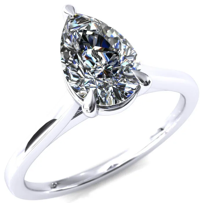Lizzy Pear Center Stone 3 Claw Prong Cathedral Engagement Ring Fire Brilliance Rings