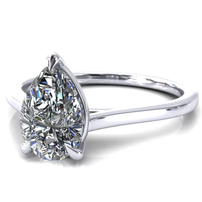 Lizzy Pear Center Stone 3 Claw Prong Cathedral Engagement Ring Fire Brilliance Rings