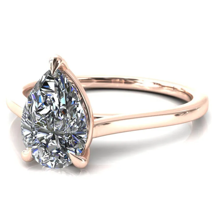 Lizzy Pear Center Stone 3 Claw Prong Cathedral Engagement Ring Fire Brilliance Rings