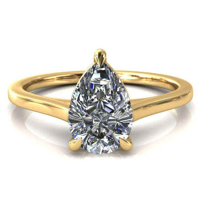 Lizzy Pear Center Stone 3 Claw Prong Cathedral Engagement Ring Fire Brilliance Rings