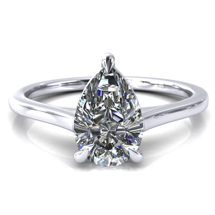 Lizzy Pear Center Stone 3 Claw Prong Cathedral Engagement Ring Fire Brilliance Rings