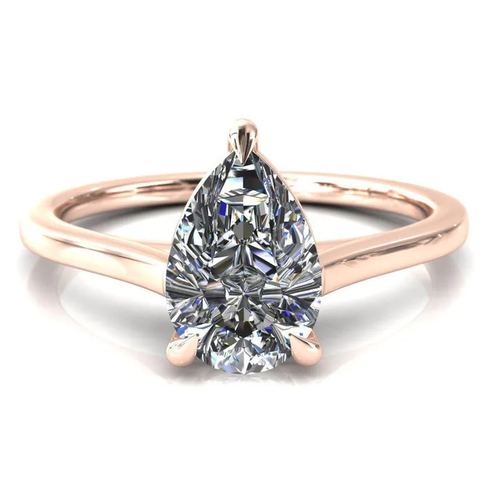 Lizzy Pear Center Stone 3 Claw Prong Cathedral Engagement Ring Fire Brilliance Rings