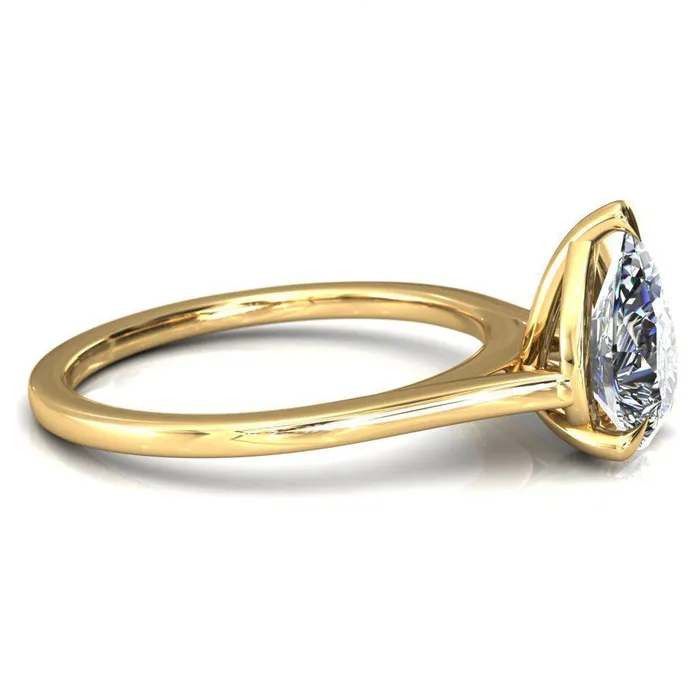 Lizzy Pear Center Stone 3 Claw Prong Cathedral Engagement Ring Fire Brilliance Rings