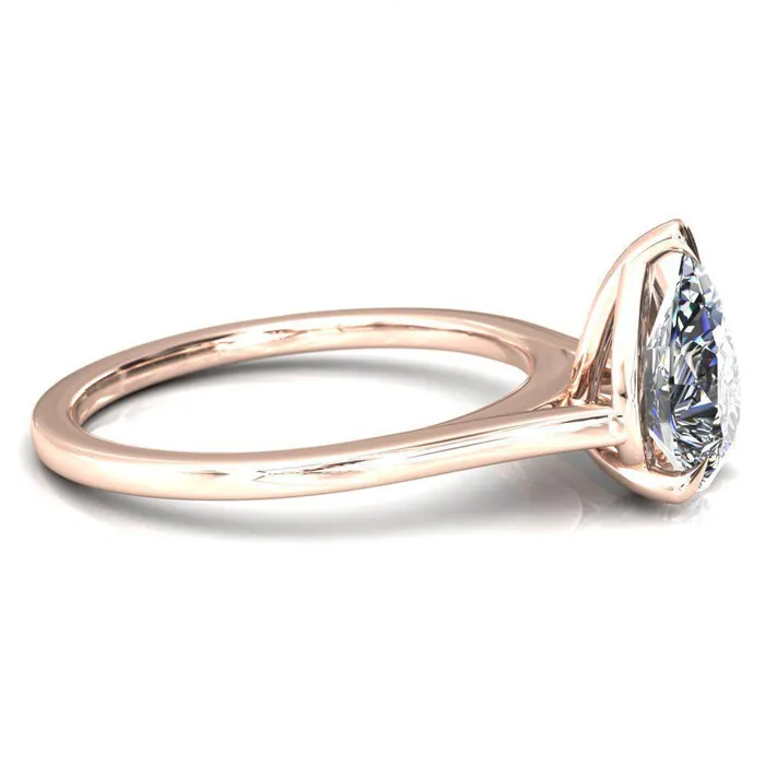 Lizzy Pear Center Stone 3 Claw Prong Cathedral Engagement Ring Fire Brilliance Rings