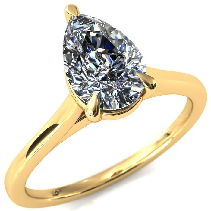Lizzy Pear Center Stone 3 Claw Prong Cathedral Engagement Ring Fire Brilliance Rings