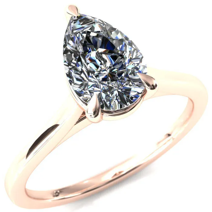 Lizzy Pear Center Stone 3 Claw Prong Cathedral Engagement Ring Fire Brilliance Rings