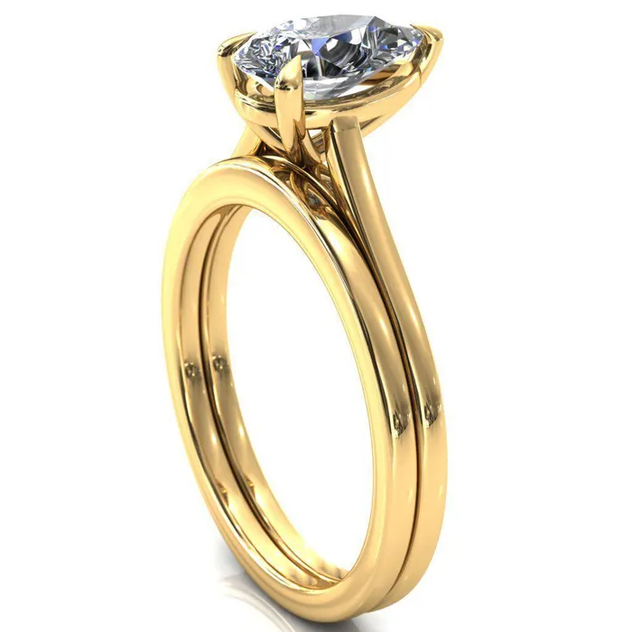 Lizzy Pear Center Stone 3 Claw Prong Cathedral Engagement Ring Fire Brilliance Rings