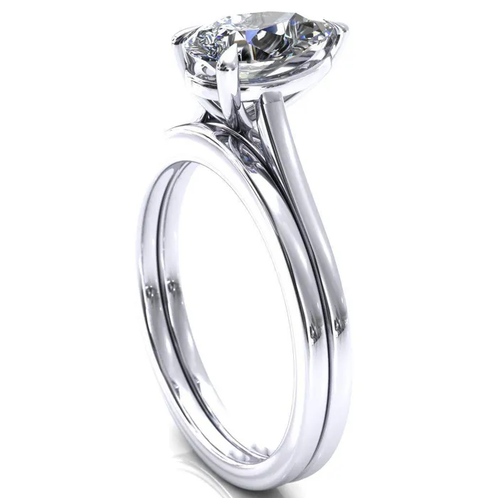 Lizzy Pear Center Stone 3 Claw Prong Cathedral Engagement Ring Fire Brilliance Rings