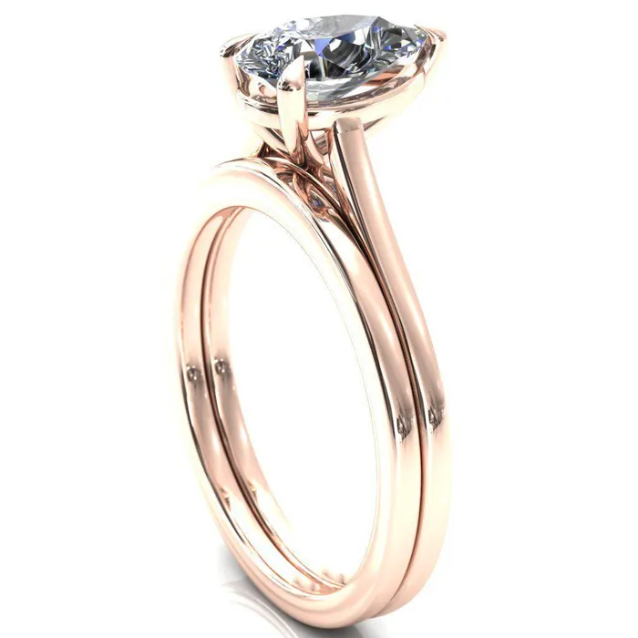 Lizzy Pear Center Stone 3 Claw Prong Cathedral Engagement Ring Fire Brilliance Rings