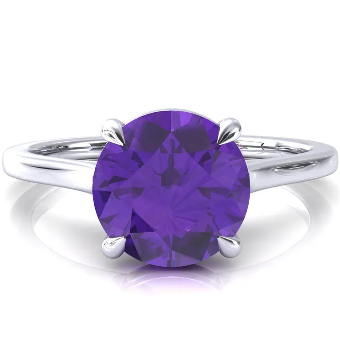 Lizzy Round Amethyst 4 Claw Prong Cathedral Engagement Ring Fire Brilliance Rings