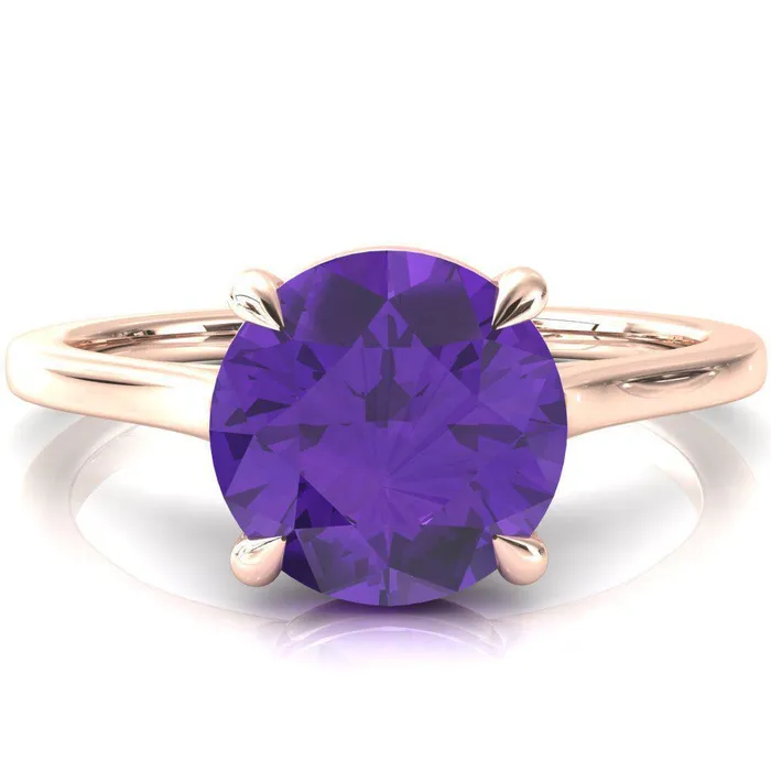 Lizzy Round Amethyst 4 Claw Prong Cathedral Engagement Ring Fire Brilliance Rings