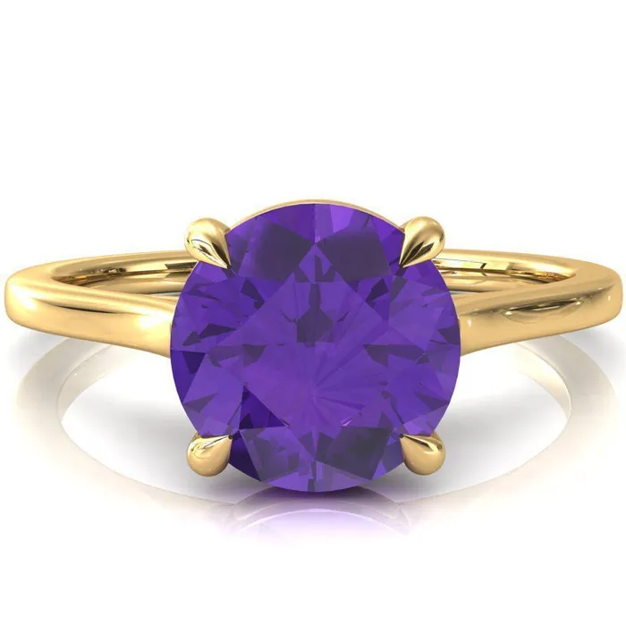 Lizzy Round Amethyst 4 Claw Prong Cathedral Engagement Ring Fire Brilliance Rings