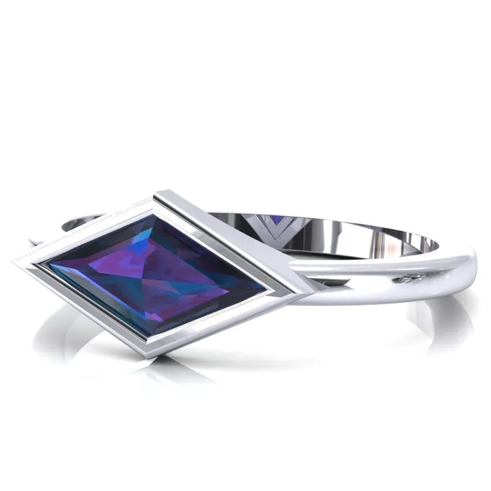 Londyn Lozenge Center Bezel Set Engagement Ring Fire Brilliance Rings