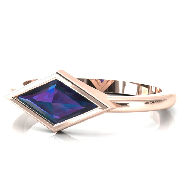 Londyn Lozenge Center Bezel Set Engagement Ring Fire Brilliance Rings