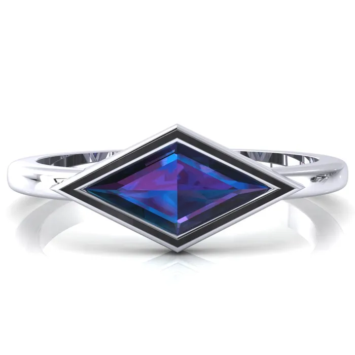 Londyn Lozenge Center Bezel Set Engagement Ring Fire Brilliance Rings