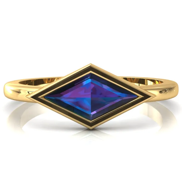 Londyn Lozenge Center Bezel Set Engagement Ring Fire Brilliance Rings