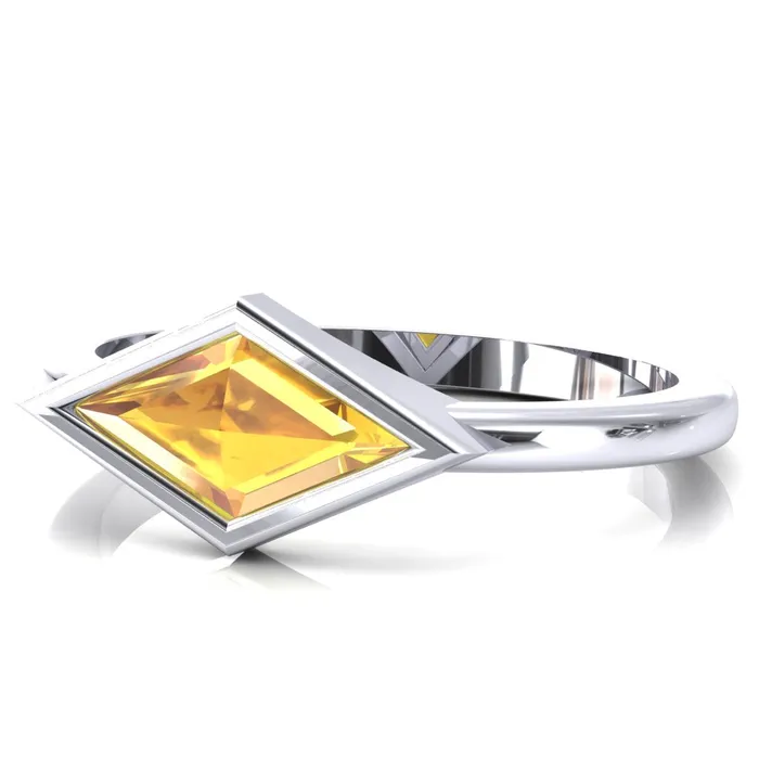 Londyn Lozenge Center Bezel Set Engagement Ring Fire Brilliance Rings