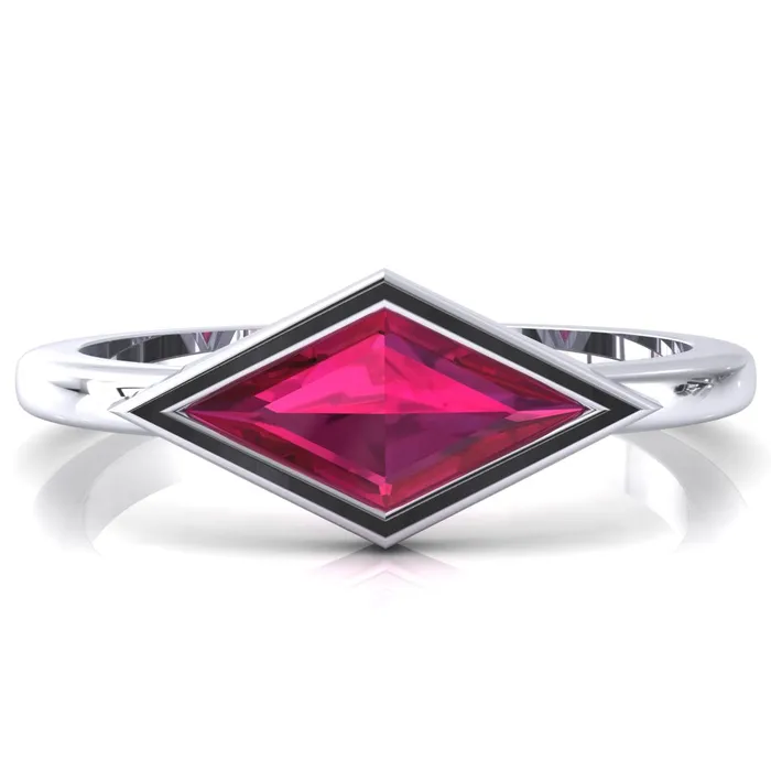Londyn Lozenge Center Bezel Set Engagement Ring Fire Brilliance Rings